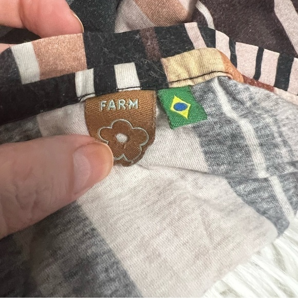 Farm Rio striped T-shirt women P large brown black tan short sleeve - Picture 11 of 12